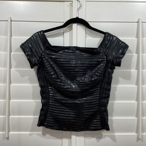 Jiki Monte-Carlo Creations Leather  Crop Top/Blouse. Black S/M FR40